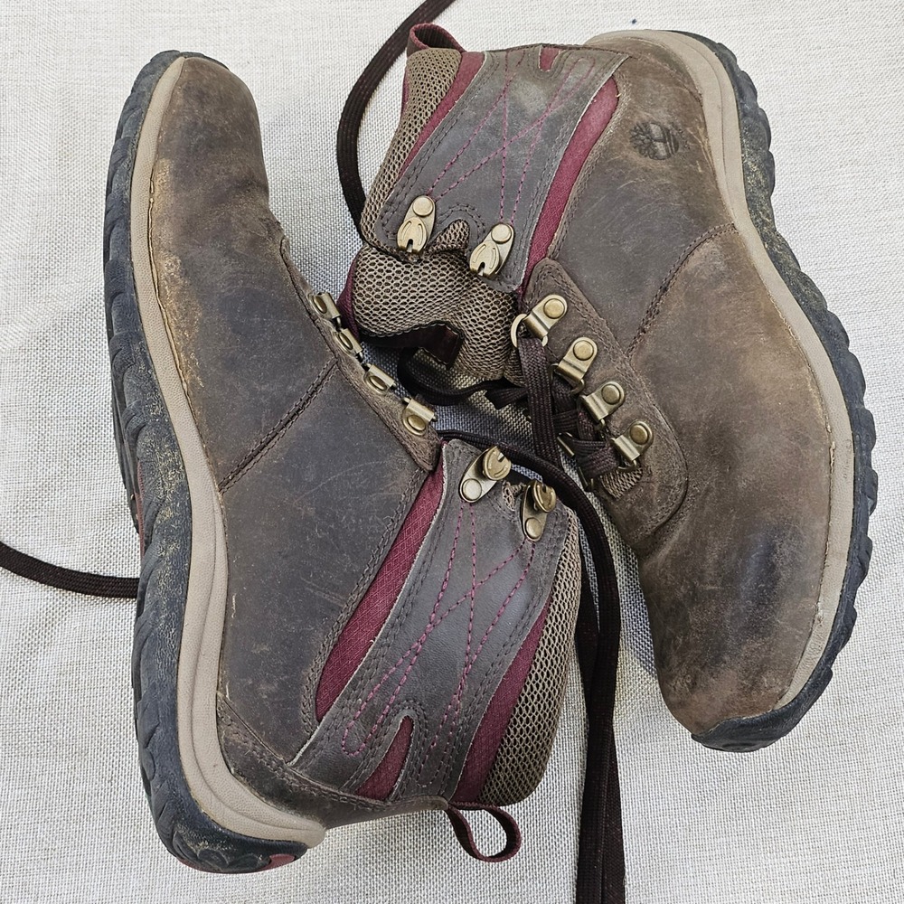 Timberland Waterproof Mid Hiking Boots Women's Size 8.5 Brown‎ Leather Lace Up